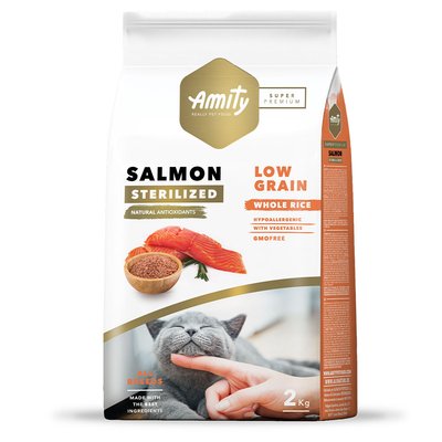 Аміті Amity Super Premium Low Grain Salmon Sterilized Cat сухий корм із лососем для стерилізованих котів, 2 кг (SP 922 STER SALM 2KG) 7106 фото