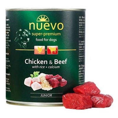 Нуево 800 гр Nuevo Junior Chicken & Beef вологий корм з куркою, яловичиною, рисом для цуценят, упаковка 6 банок (95014) 7018 фото