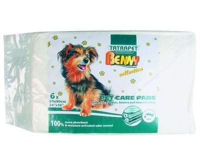 Пелюшки TatraPet Benny 60*90 см гігієнічні одноразові для собак і цуценят, 6 пелюшок (480,21) 6206 фото