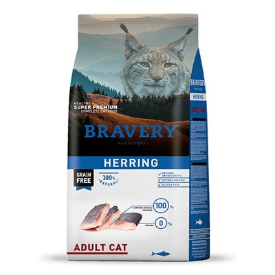 Бравері Bravery Herring Adult Cat сухий корм з оселедцем для дорослих котів усіх порід, 2 кг (0678) 6516 фото