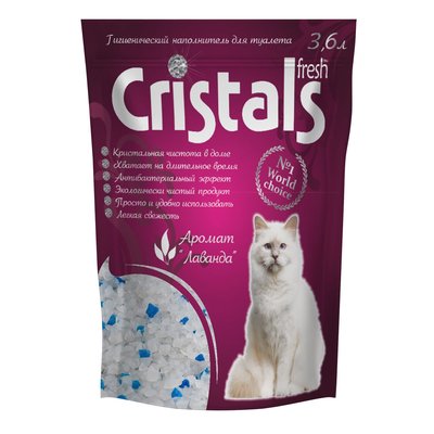 Кристал Фреш Cristals Fresh силікагелевий гігієнічний наповнювач з лавандою для котячого туалету. 3,6 л (Cristal 3,6) 6210 фото