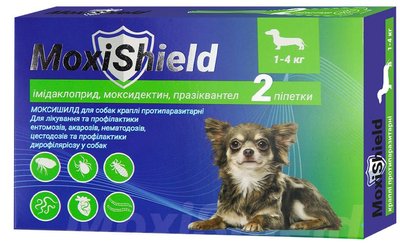 Краплі Моксишилд MoxiShield від бліх, кліщів і глистів для собак вагою 1-4 кг, 2 піпетки (M-815) 6265 фото