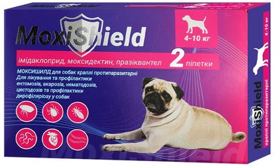 Краплі Моксишилд MoxiShield від бліх, кліщів і глистів для собак вагою від 4 до 10 кг, 2 піпетки (M-817) 6266 фото