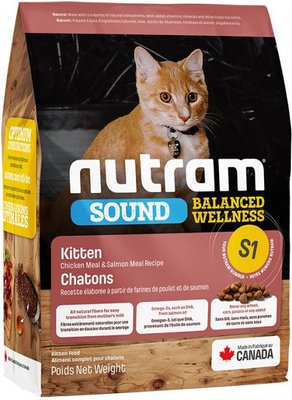 Нутрам Nutram S1 Sound Balanced Wellness Kitten сухий корм холістик із куркою та лососем для кошенят, 20 кг (S1_20kg) 6368 фото