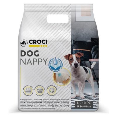 Підгузки Croci Dog Nappy L для собак вагою 6 - 10 кг, обхват талії 34 - 48 см, 10 підгузків (C6020382) 6779 фото