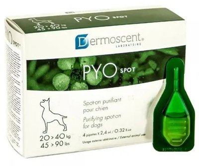 Dermoscent PYOspot or Dogs дерматологічні антибактеріальні краплі на холку для собак 20 - 40 кг, 4 піпетки 7131 фото