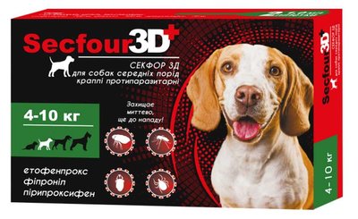 Краплі Секфор 3Д Secfour 3D від бліх і кліщів для собак вагою від 4 до 10 кг, 2 піпетки (S-748) 6272 фото
