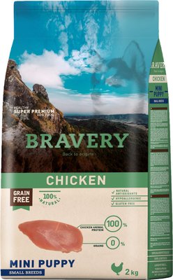 Бравері Bravery Chicken Mini Puppy беззерновий сухий корм з куркою для цуценят дрібних порід, 2 кг (6770) 6535 фото