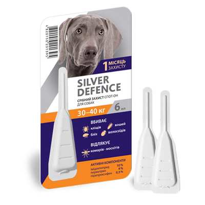 Срібний Захист для собак 30-40 кг Silver Defence краплі на холку від бліх, кліщів, 1 піпетка 58 фото