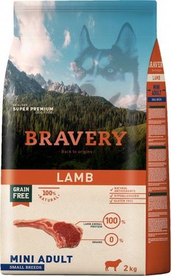 Бравері Bravery Lamb Mini Dog беззерновий сухий корм з ягням для собак дрібних порід вагою до 10 кг, 2 кг (6671) 6546 фото