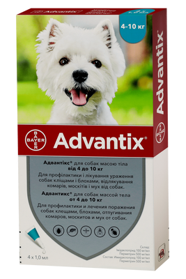 Адвантікс для собак 4 - 10 кг Advantix краплі від бліх і кліщів, 4 піпетки 900 фото