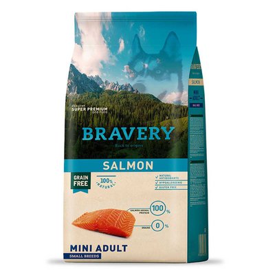 Бравері Bravery Salmon Mini Dog беззерновий сухий корм із лососем для собак дрібних порід вагою до 10 кг, 2 кг (6732) 6548 фото