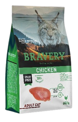 Бравері Bravery Chicken Adult Cat беззерновий сухий корм з куркою для дорослих котів, 600 гр (7623) 6555 фото