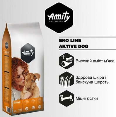 Аміті Amity Eco Active Dog сухий корм для собак із підвищеними навантаженнями, 20 кг (105 ECO ACTY 20KG) 6350 фото
