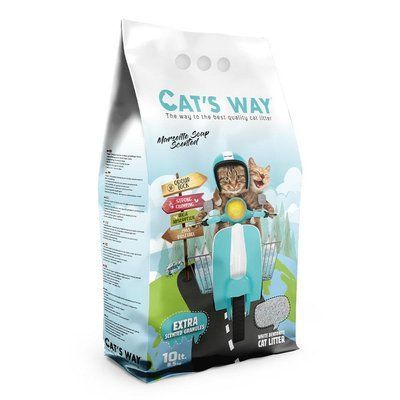 Бентонитовый наполнитель CAT'S WAY марсельское мыло + бирюзовые гранулы, 10л. CTSWY-004-2 фото