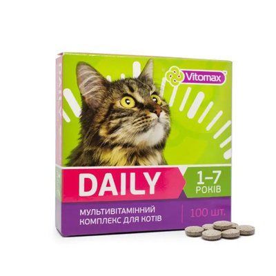 Витомакс Daily Vitomax мультивитаминный комплекс для кошек возрастом от 1 до 7 лет, 100 таблеток 11722 фото