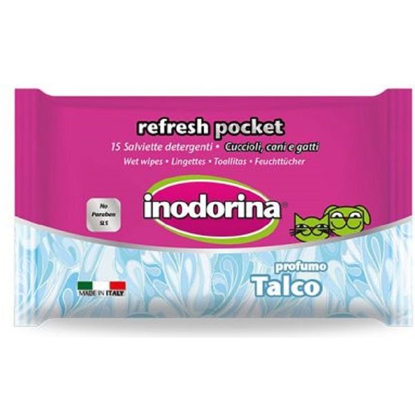 Inodorina Salvietta Refresh Pocket Talco влажные салфетки с тальком для собак и кошек, 15 салфеток (2300090002) 5724 фото