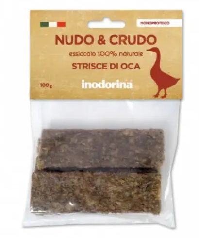 Inodorina N&C Strisce Oca мясные монопротеиновые полоски из гусиного мяса - лакомство для собак, 100 гр (5200250004) 5733 фото