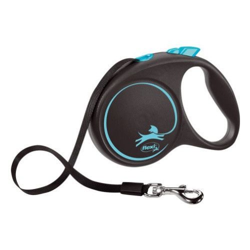 Поводок рулетка Flexi Black Design S, для собак весом до 15 кг, лента 5 метров, цвет синий 4325 фото