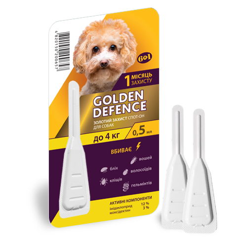 Золотая Защита для собак до 4 кг Golden Defence капли от блох и клещей, 1 пипетка 736 фото