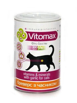 Витомакс Бреверс с пивными дрожжами и чесноком Vitomax витамины для кошек, 300 таблеток 11732 фото