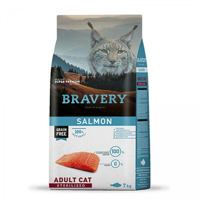 Бравери Bravery Salmon Adult Cat Sterilized сухой корм с лососем для стерилизованных кошек, 7 кг (7692) 6561 фото