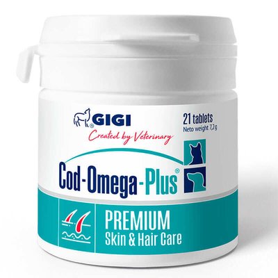 Код Омега Плюс Gigi Cod Omega Plus вітаміни для шкіри і вовни собак і кішок, 21 таблетка 4757 фото