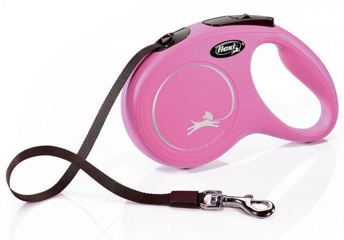 Поводок рулетка Flexi New Classic M, для собак весом до 25 кг, лента 5 метров, цвет розовый 4304 фото