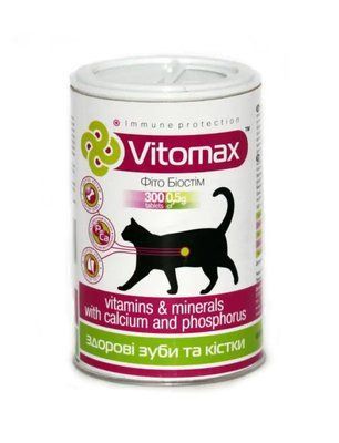 Витомакс Здоровые зубы и кости Vitomax витамины для кошек, 300 таблеток 11733 фото