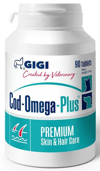 Код Омега Плюс Gigi Cod Omega Plus вітаміни для шкіри і вовни собак і кішок, 90 таблеток 4758 фото
