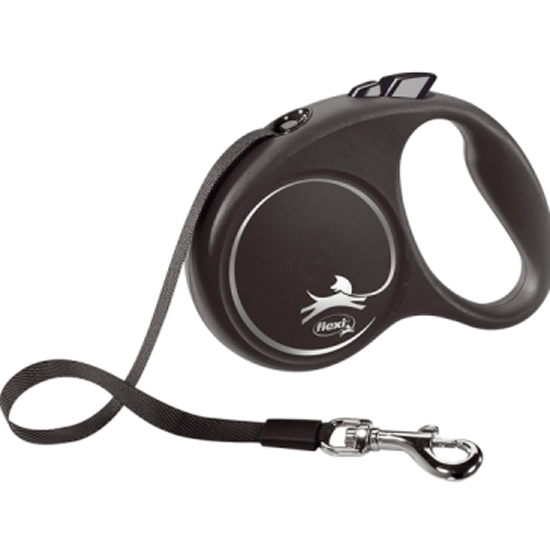 Поводок рулетка Flexi Black Design S, для собак весом до 15 кг, лента 5 метров, цвет серебристый 4328 фото