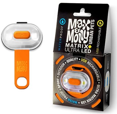 Ліхтарик світлодіодний Помаранчевий Матрикс Max & Molly Matrix Ultra LED Safety Light Orange для прогулянки з собакою в темряві (800013) 5838 фото