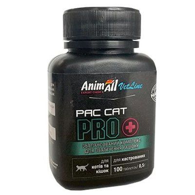 Витамины AnimAll VetLine PAC CAT PRO для кастрированных котов и стерилизованных кошек, 100 таблеток по 0,5 гр 7880 фото