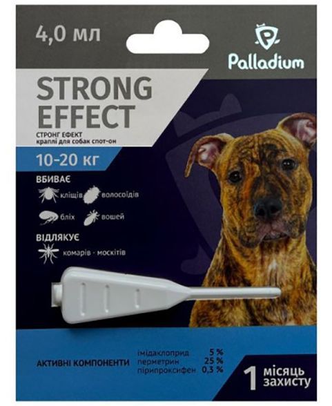 Стронг Эффект Palladium Strong Effect капли от блох и клещей для собак весом 10 - 20 кг, 1 пипетка 7068 фото