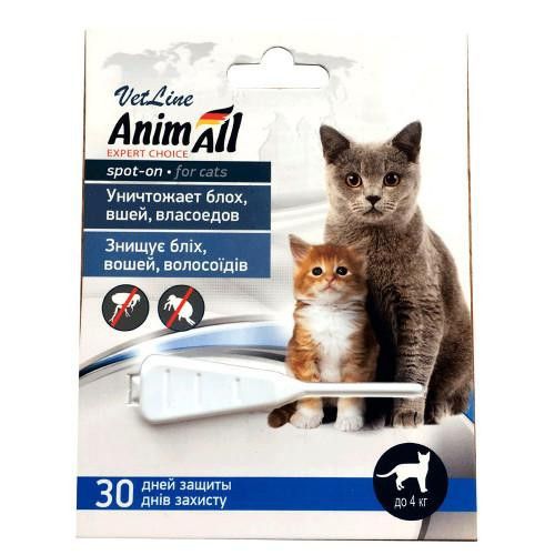 АнимАлл AnimAll VetLine Spot-on капли от блох и клещей для кошек и котят весом до 4 кг, 1 пипетка х 0,5 мл 4132 фото