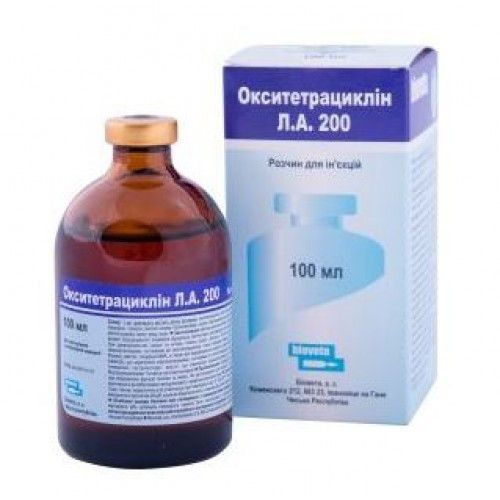 Окситетрациклін Л. А. 20% OXITETRACICLIN L. A БІОВЕТА ін'єкційний антибактеріальний препарат, 100 мл 1526 фото