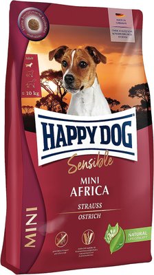 Happy Dog Mini Africa беззлаковый сухой корм с мясом страуса и картофелем для собак малых пород, 4 кг (61231) 6870 фото