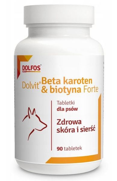 Долвит Бета Каротин Биотин Форте Dolvit Beta Karoten & Biotyna Forte Dolfos витамины для кожи и шерсти собак, 90 таблеток 616 фото