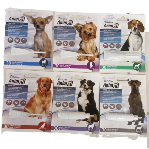 Анімал AnimAll VetLine Spot-on краплі від бліх та кліщів для собак вагою від 1,5 до 4 кг, 1 піпетка х 0,8 мл 1121 фото