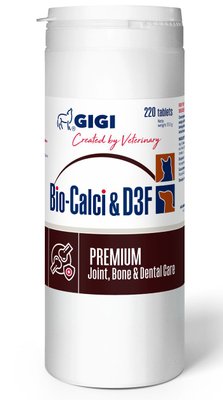 Біо Кальцій Gigi Bio Calci &D3F вітаміни для здоров'я кісток собак і кішок з кальцієм, фосфором, 220 пігулок 4906 фото