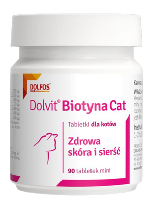 Долвіт Біотин Кет Dolvit Biotyna Cat Dolfos вітаміни з високим вмістом біотину для кішок, 90 міні таблеток 605 фото