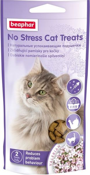 Подушечки Beaphar No Stress Cat Treats для зняття стресу і занепокоєння у котів, 35 гр (13219) 7410 фото