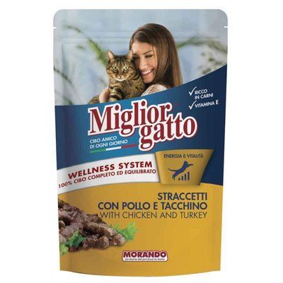 Морандо Morando Migliorgatto Wellness System Chicken & Turkey Pouches курка і індичка, вологий корм для котів, 12 паучів по 100 гр 15658 фото