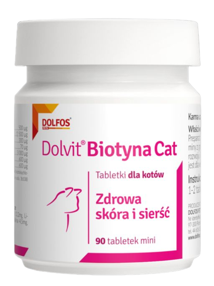 Долвит Биотин Кэт Dolvit Biotyna Cat Dolfos витамины с высоким содержанием биотина для кошек, 90 мини таблеток 605 фото