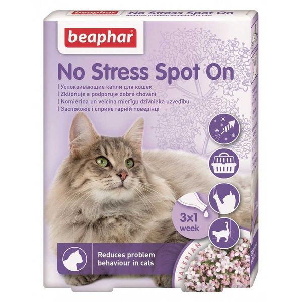 Beaphar No Stress Spot On Cat капли для снятия стресса и коррекции поведения у кошек, 3 пипетки (13913) 7352 фото