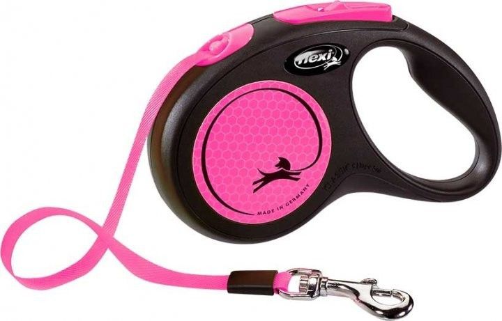 Поводок рулетка Flexi New Neon S, для собак весом до 15 кг, лента 5 метров, цвет розовый 3664 фото
