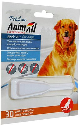 Анімал AnimAll VetLine Spot-on краплі від бліх та кліщів для собак вагою від 20 до 30 кг, 1 піпетка х 6 мл 1123 фото