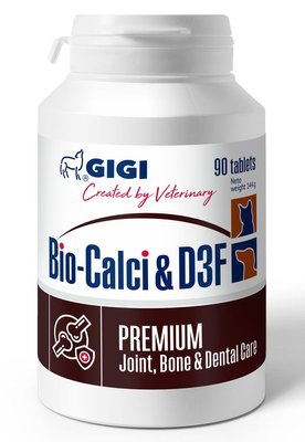 Біо Кальцій Gigi Bio Calci &D3F вітаміни для здоров'я кісток собак і кішок з кальцієм, фосфором, 90 таблеток 4905 фото