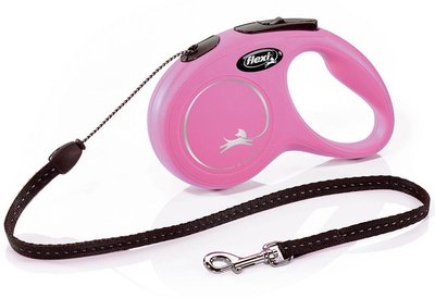Поводок рулетка Flexi New Classic M, для собак весом до 20 кг, трос 5 метров, цвет розовый 4300 фото