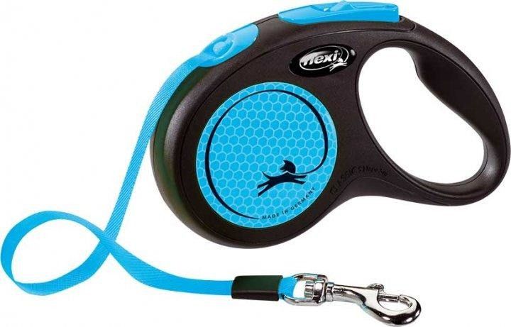 Поводок рулетка Flexi New Neon S, для собак весом до 15 кг, лента 5 метров, цвет синий 3683 фото
